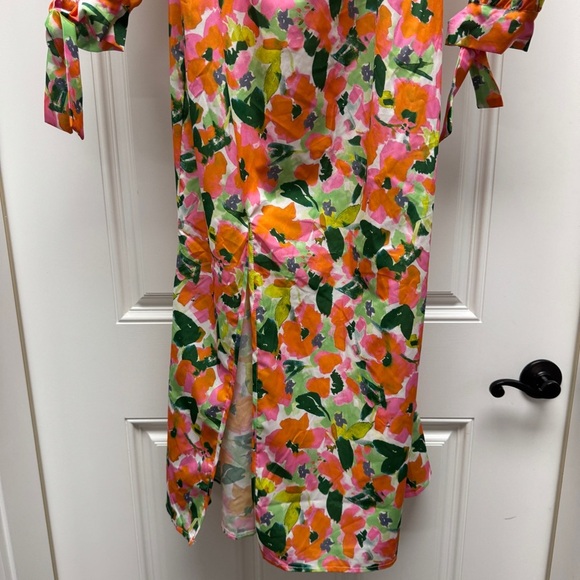 Pretty Little Thing Orange and Green Long Sleeve Floral Midi Dress Tik Tok - Picture 8 of 16